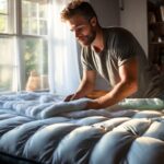 man cleaning air mattress